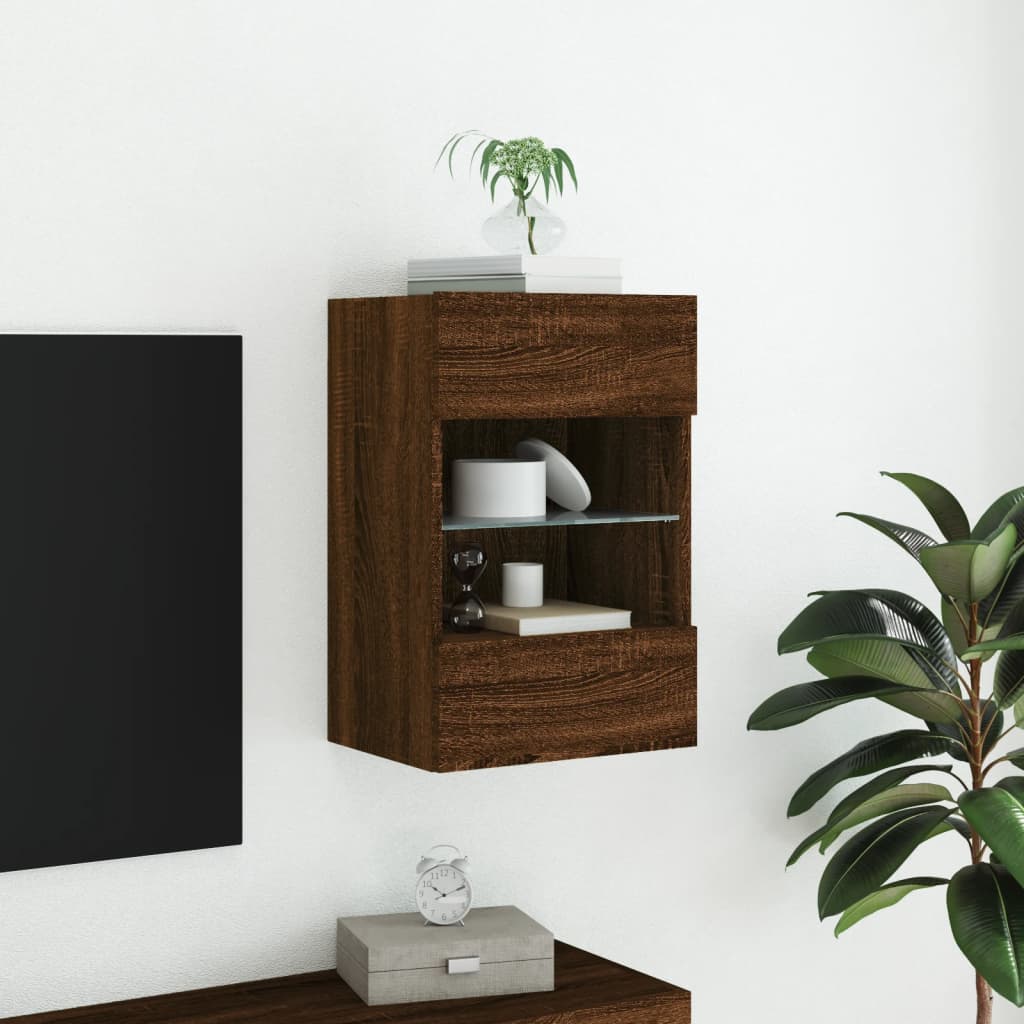 Meuble TV mural avec lumières LED chêne marron 40x30x60,5 cm - XIOS