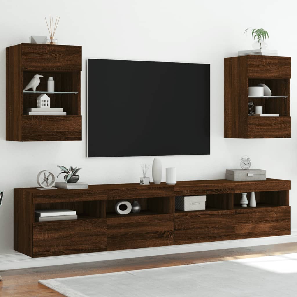 Meuble TV mural avec lumières LED chêne marron 40x30x60,5 cm - XIOS