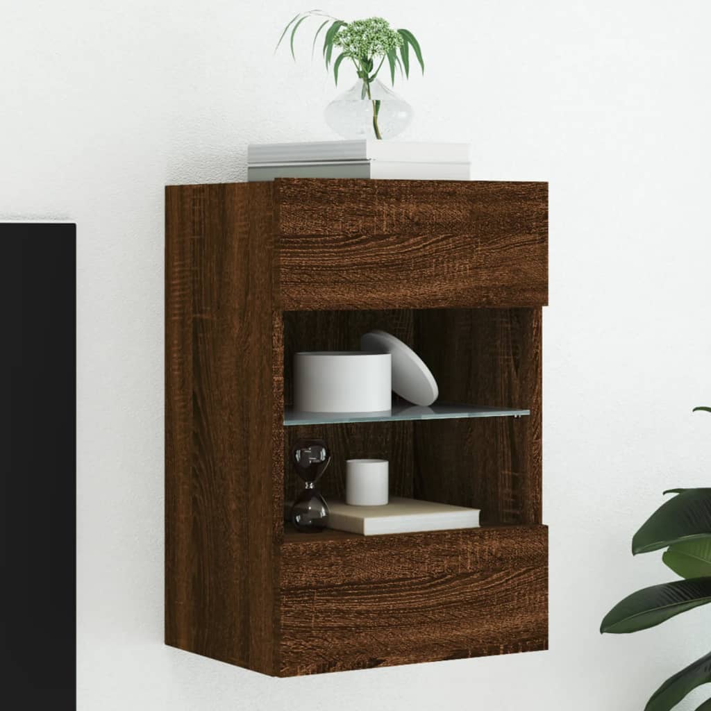 Meuble TV mural avec lumières LED chêne marron 40x30x60,5 cm - XIOS