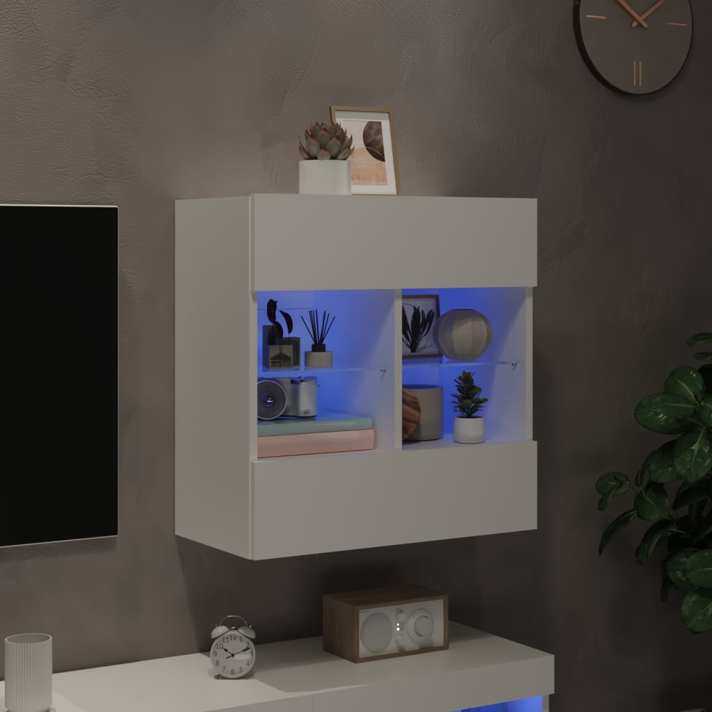 Meuble TV mural avec lumières LED blanc 58,5x30x60,5 cm - XIOS