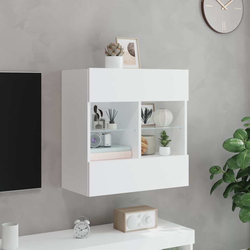 Meuble TV mural avec lumières LED blanc 58,5x30x60,5 cm - XIOS