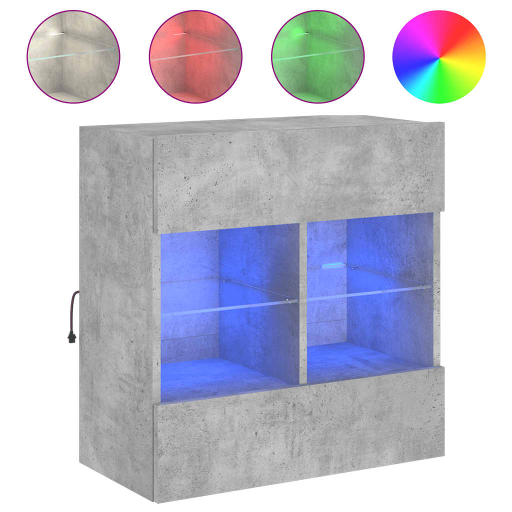 Meuble TV mural avec lumières LED gris béton 58,5x30x60,5 cm Meubles TV vidaXL   