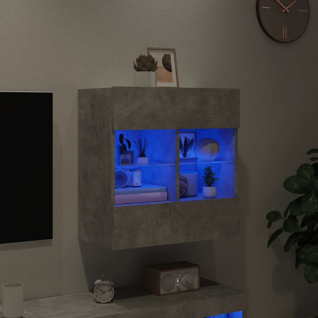 Meuble TV mural avec lumières LED gris béton 58,5x30x60,5 cm Meubles TV vidaXL   