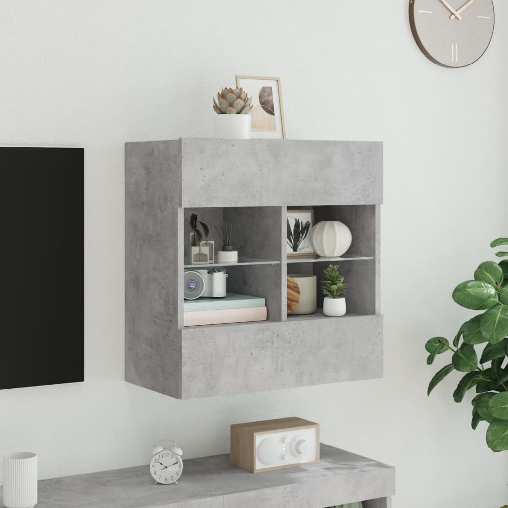 Meuble TV mural avec lumières LED gris béton 58,5x30x60,5 cm Meubles TV vidaXL   