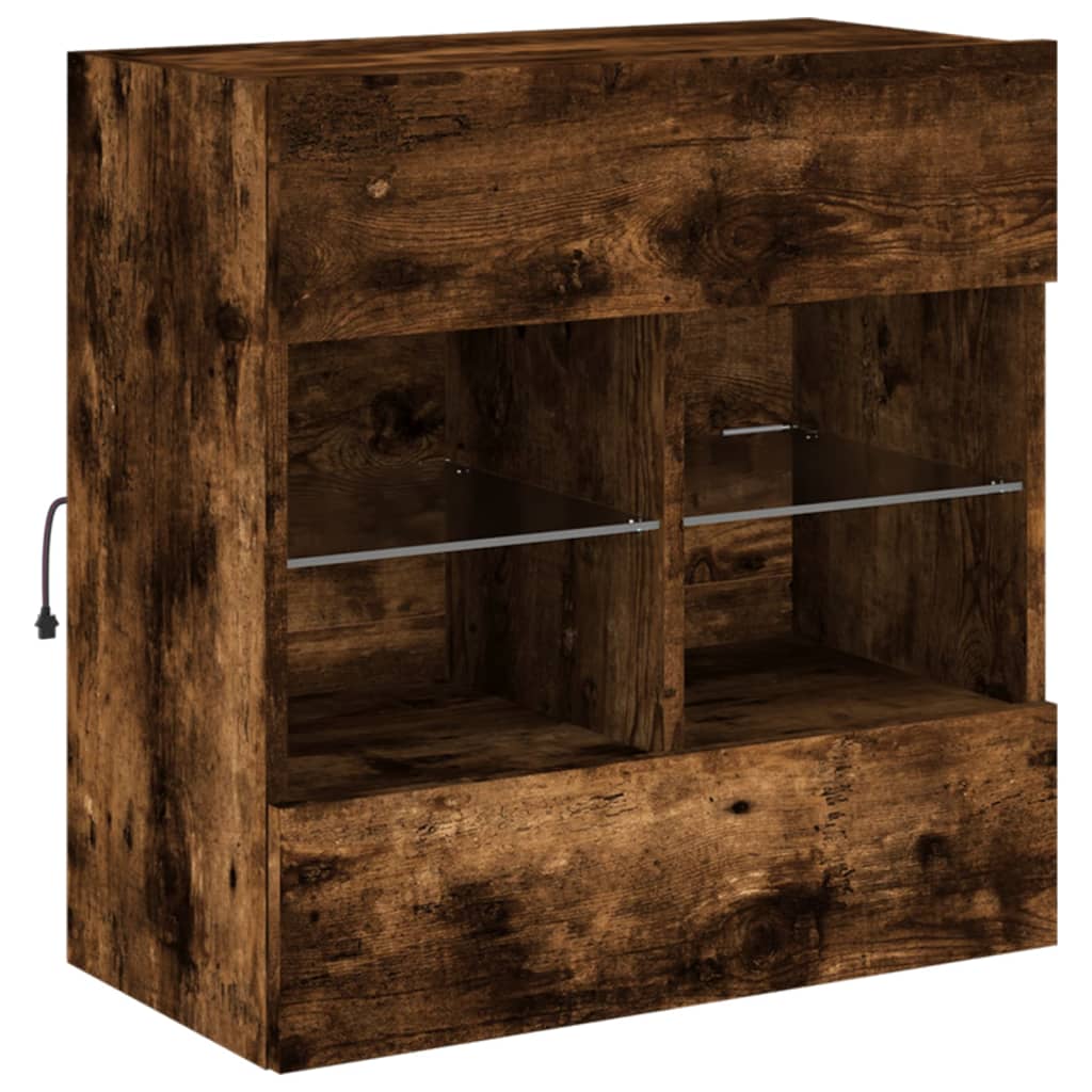 Meuble TV mural avec lumières LED chêne fumé 58,5x30x60,5 cm - XIOS