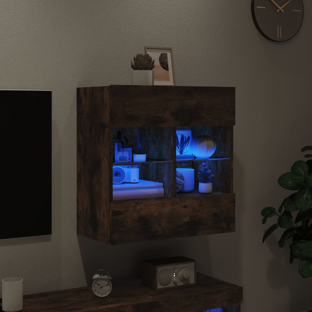 Meuble TV mural avec lumières LED chêne fumé 58,5x30x60,5 cm - XIOS