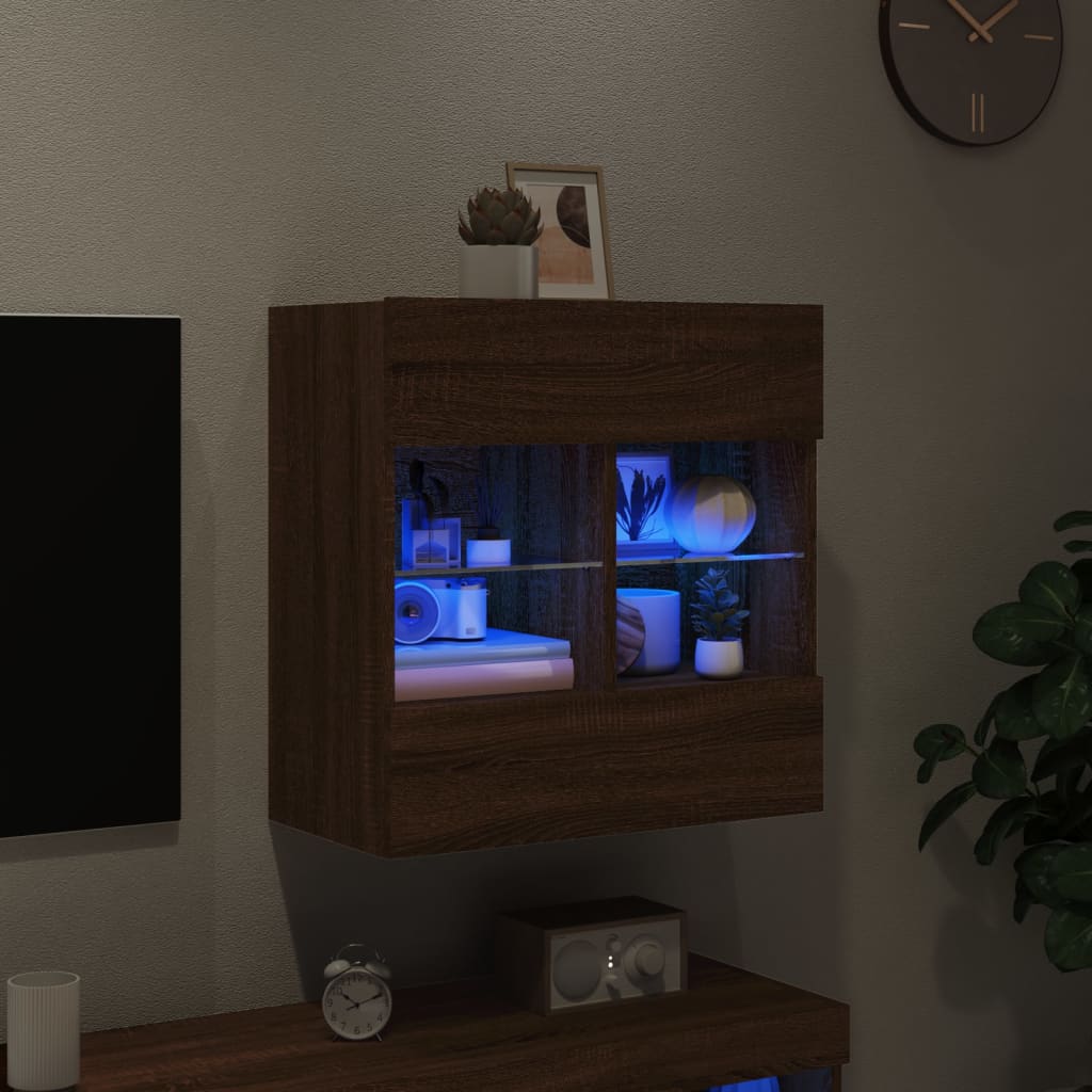 Meuble TV mural avec lumières LED chêne marron 58,5x30x60,5 cm - XIOS