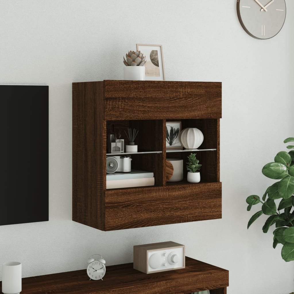 Meuble TV mural avec lumières LED chêne marron 58,5x30x60,5 cm - XIOS