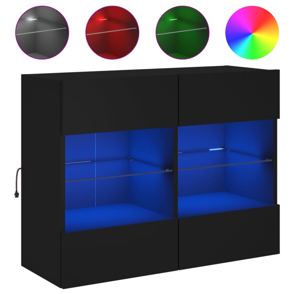 Meuble TV mural avec lumières LED noir 78,5x30x60,5 cm Meubles TV vidaXL   