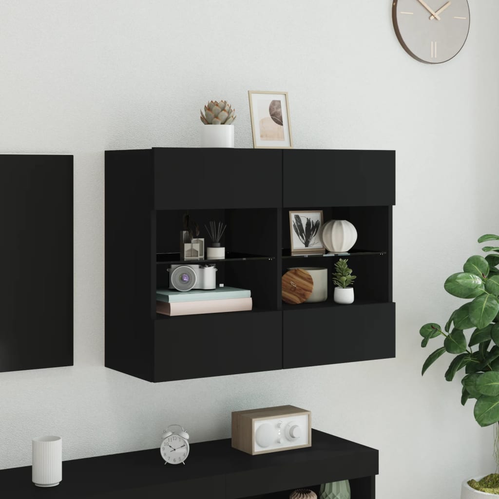 Meuble TV mural avec lumières LED noir 78,5x30x60,5 cm Meubles TV vidaXL   