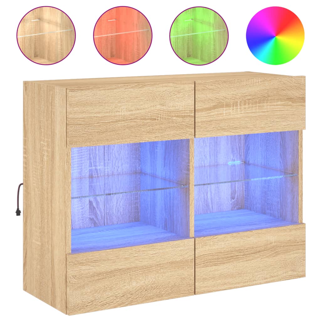 Meuble TV mural avec lumières LED chêne sonoma 78,5x30x60,5 cm Meubles TV vidaXL   