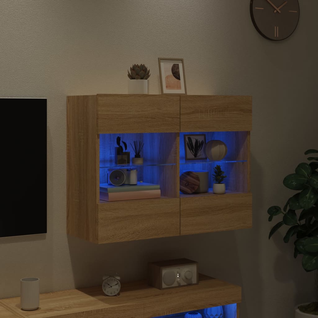 Meuble TV mural avec lumières LED chêne sonoma 78,5x30x60,5 cm Meubles TV vidaXL   