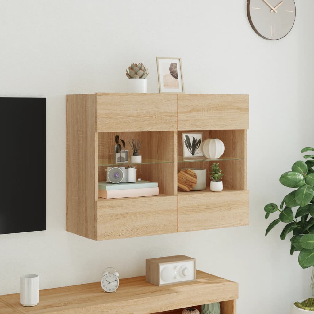 Meuble TV mural avec lumières LED chêne sonoma 78,5x30x60,5 cm Meubles TV vidaXL   