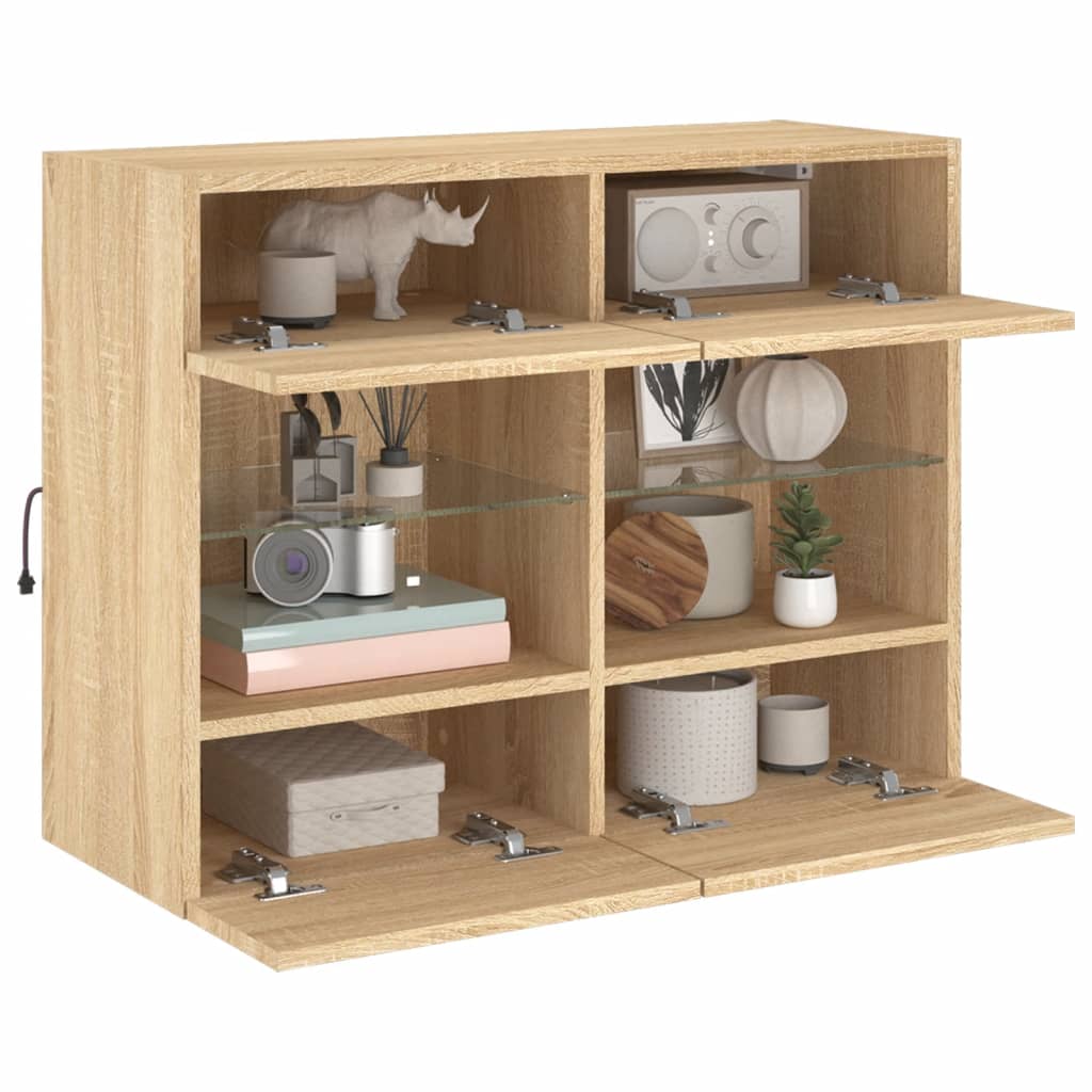Meuble TV mural avec lumières LED chêne sonoma 78,5x30x60,5 cm Meubles TV vidaXL   