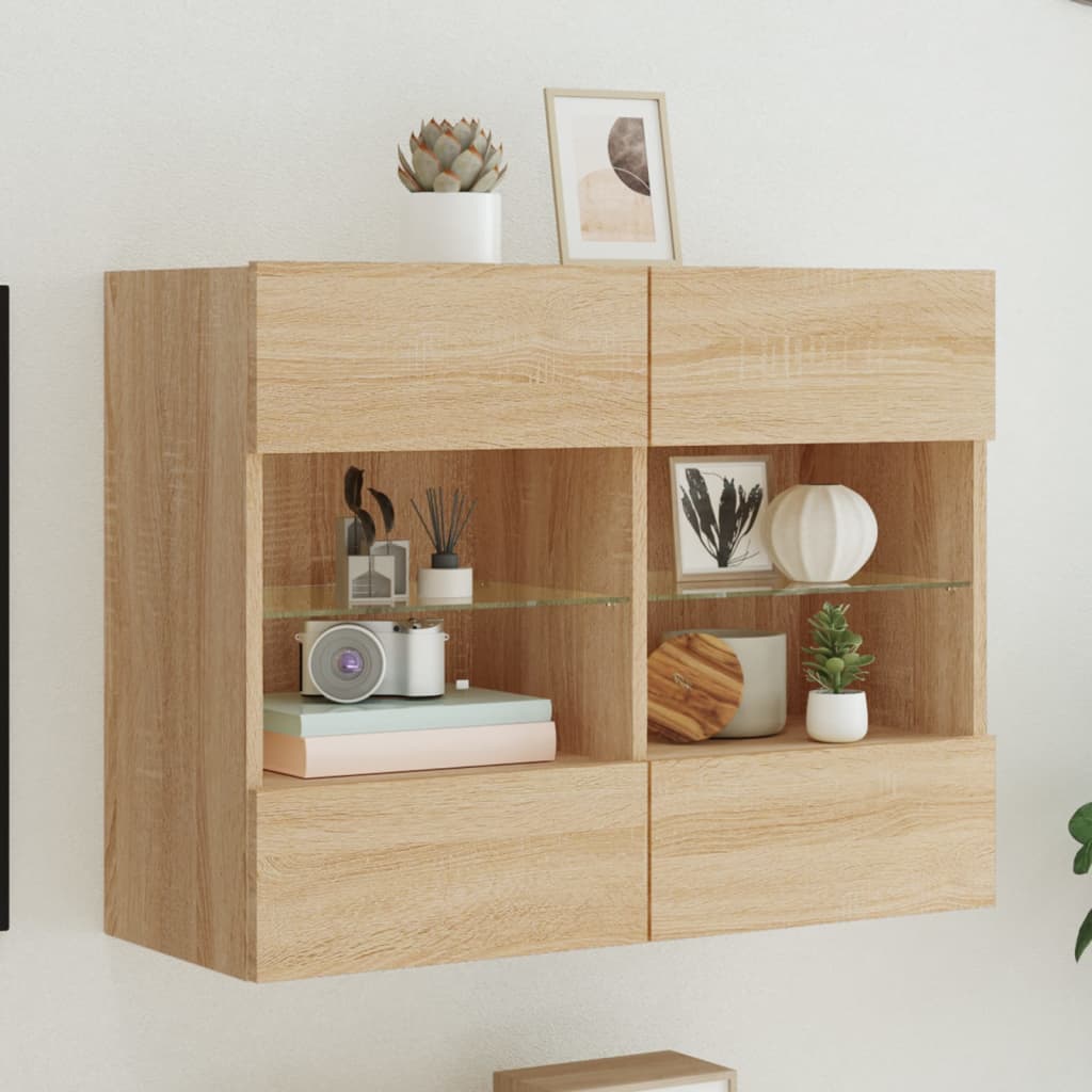 Meuble TV mural avec lumières LED chêne sonoma 78,5x30x60,5 cm Meubles TV vidaXL   