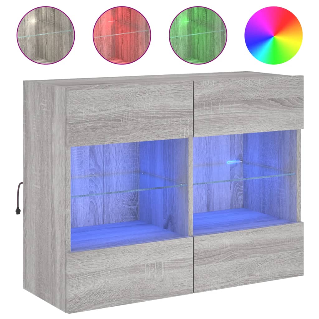 Meuble TV mural avec lumières LED sonoma gris 78,5x30x60,5 cm Meubles TV vidaXL   