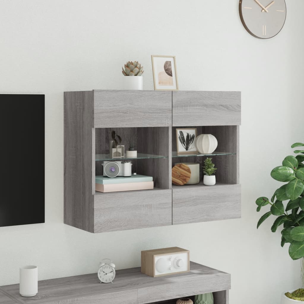 Meuble TV mural avec lumières LED sonoma gris 78,5x30x60,5 cm Meubles TV vidaXL   