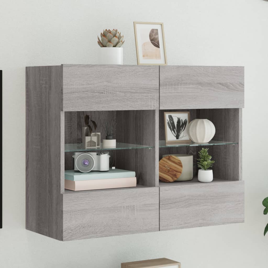 Meuble TV mural avec lumières LED sonoma gris 78,5x30x60,5 cm Meubles TV vidaXL   