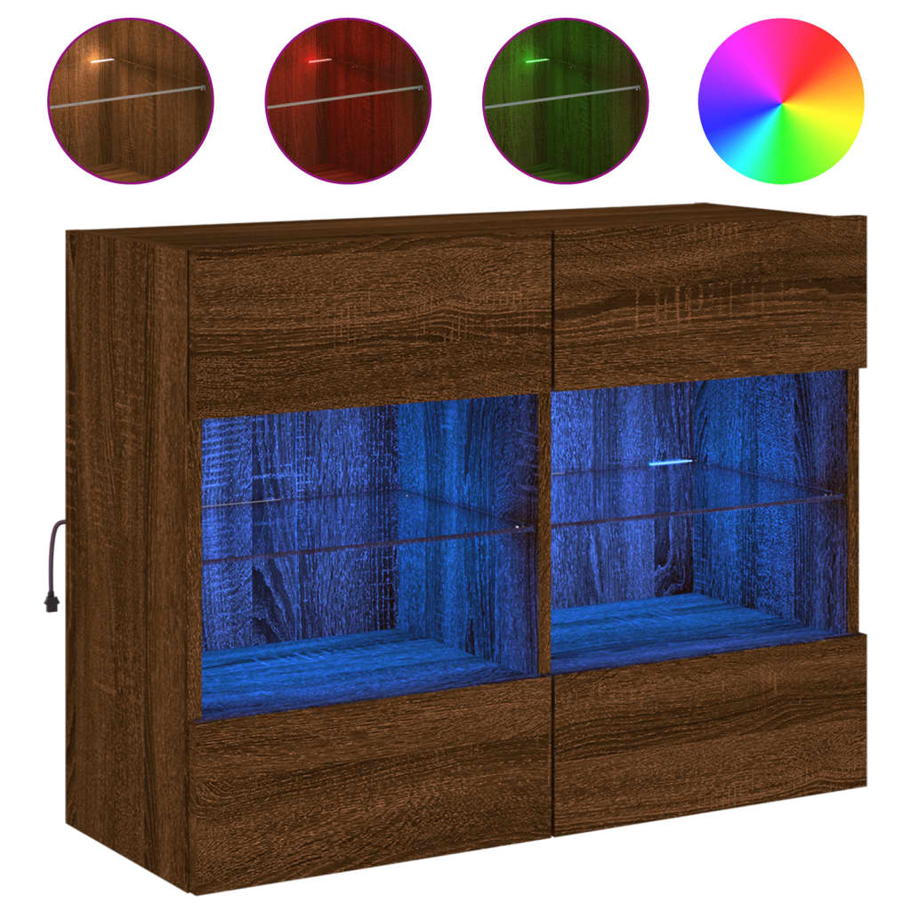 Meuble TV mural avec lumières LED chêne marron 78,5x30x60,5 cm Meubles TV vidaXL   