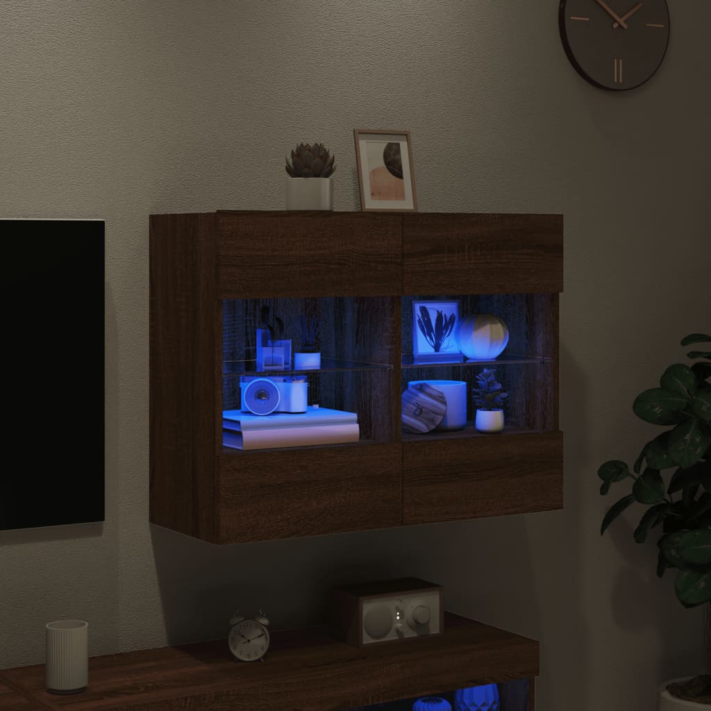 Meuble TV mural avec lumières LED chêne marron 78,5x30x60,5 cm Meubles TV vidaXL   
