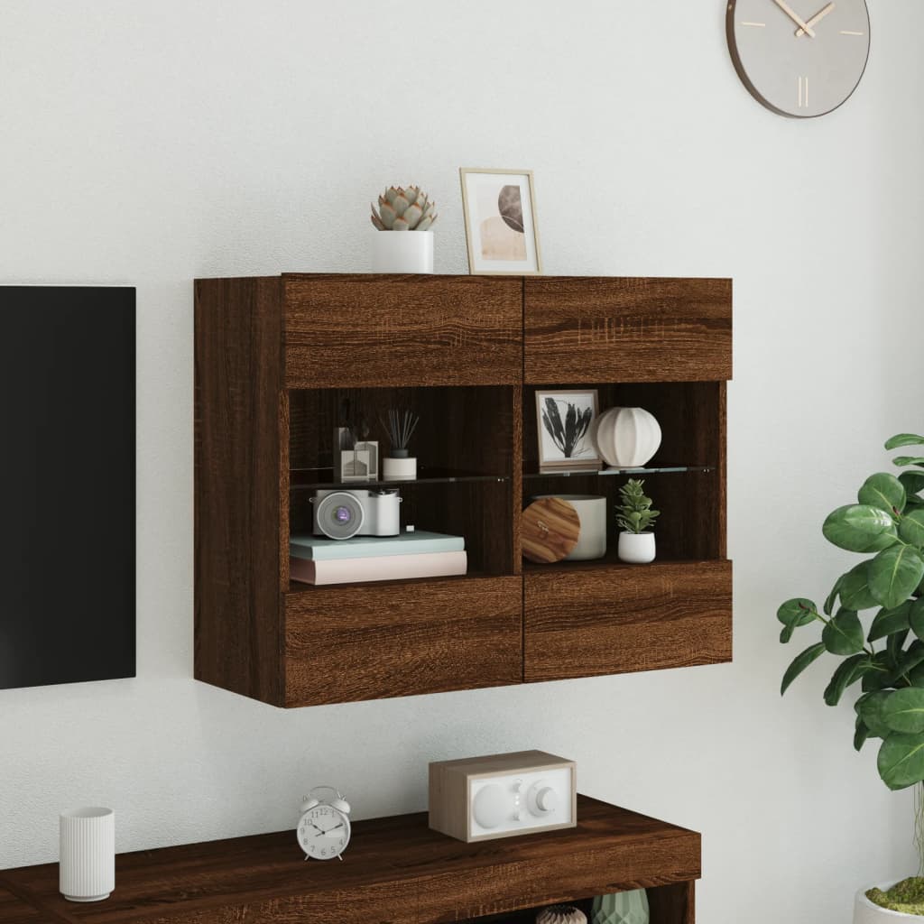 Meuble TV mural avec lumières LED chêne marron 78,5x30x60,5 cm Meubles TV vidaXL   
