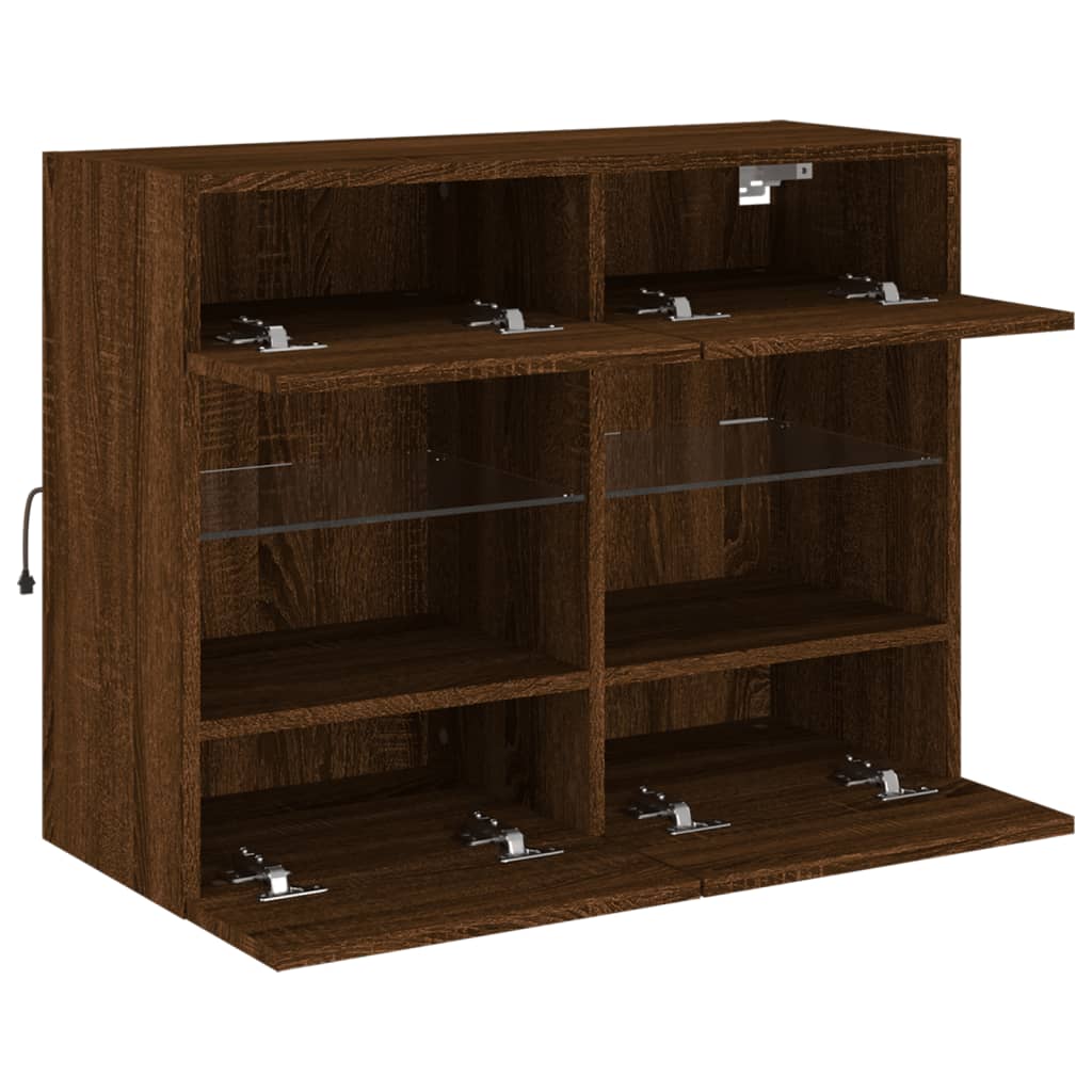 Meuble TV mural avec lumières LED chêne marron 78,5x30x60,5 cm Meubles TV vidaXL   