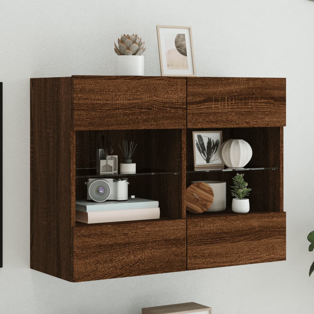 Meuble TV mural avec lumières LED chêne marron 78,5x30x60,5 cm Meubles TV vidaXL   