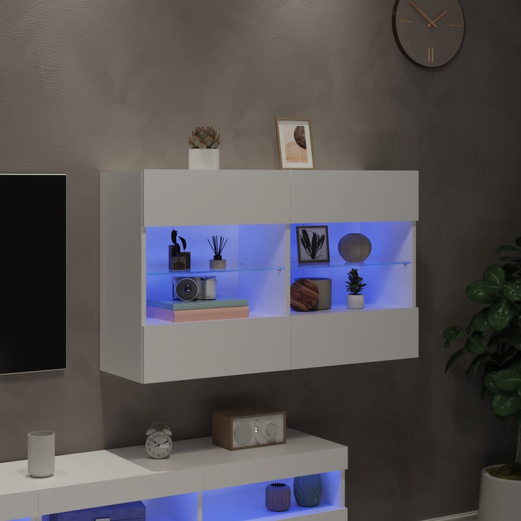 Meuble TV mural avec lumières LED blanc 98,5x30x60,5 cm - XIOS