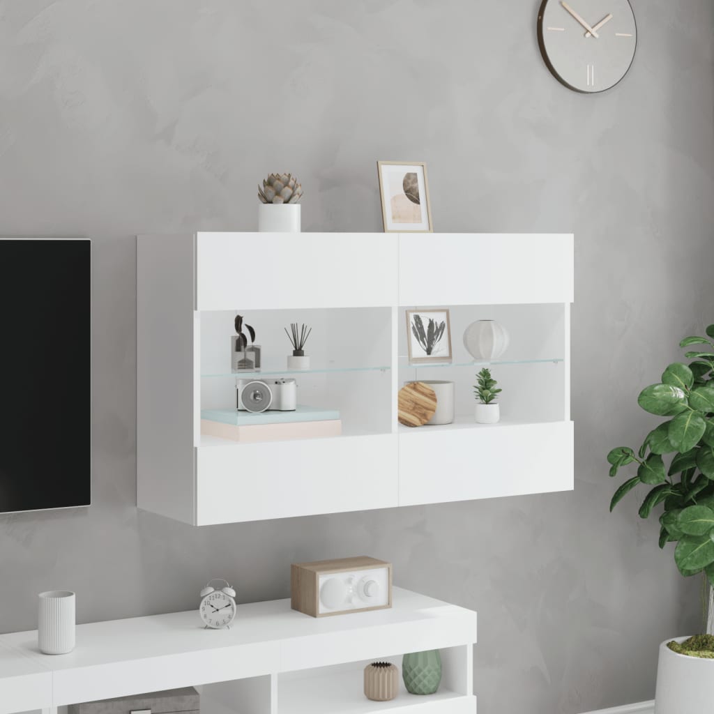 Meuble TV mural avec lumières LED blanc 98,5x30x60,5 cm - XIOS