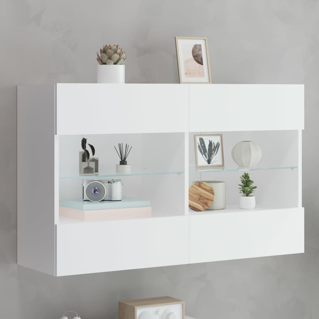 Meuble TV mural avec lumières LED blanc 98,5x30x60,5 cm - XIOS