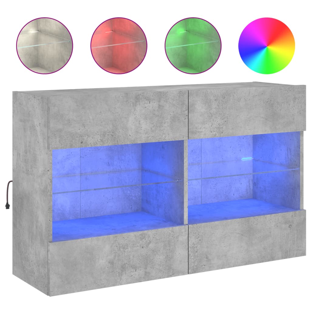 Meuble TV mural avec lumières LED gris béton 98,5x30x60,5 cm - XIOS