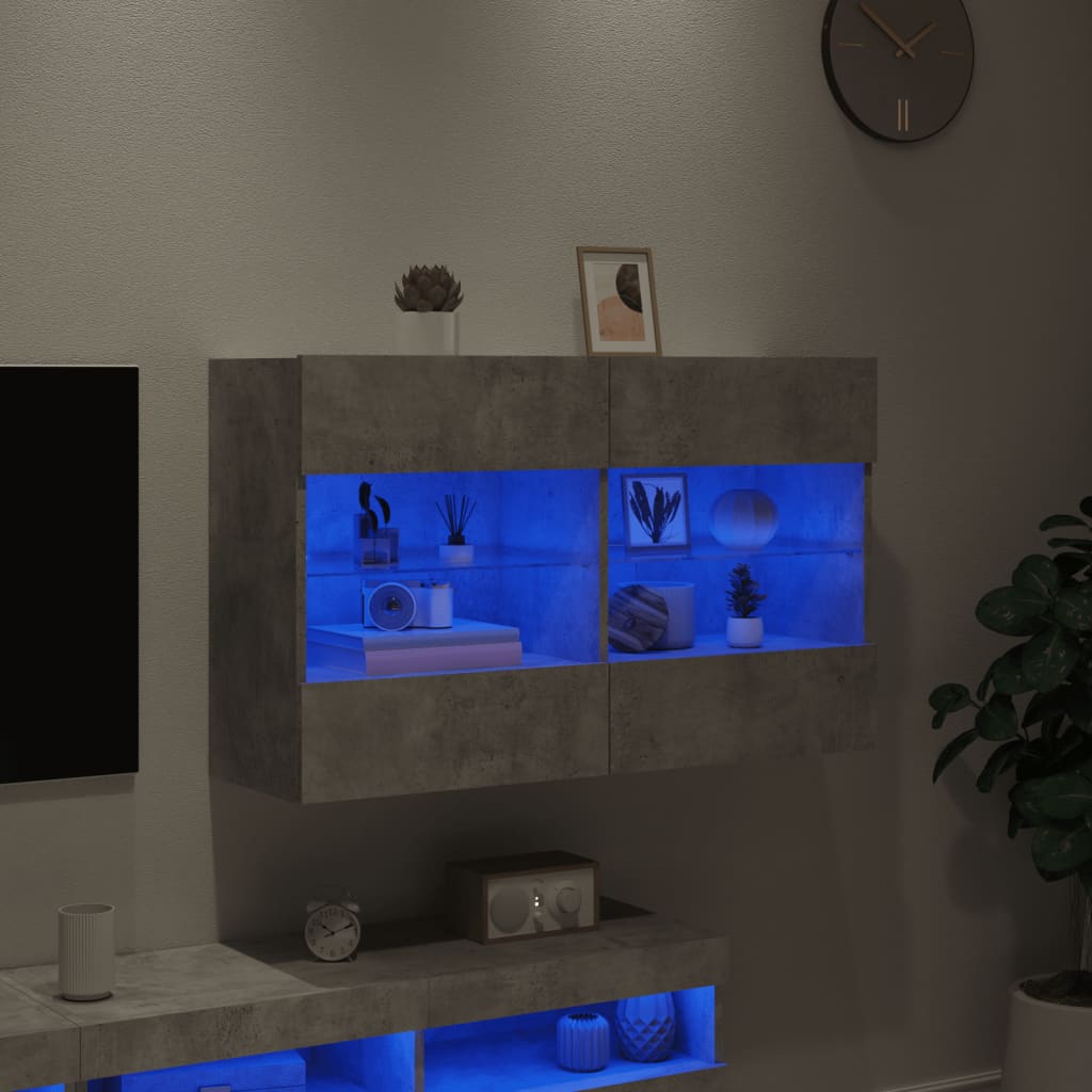 Meuble TV mural avec lumières LED gris béton 98,5x30x60,5 cm - XIOS