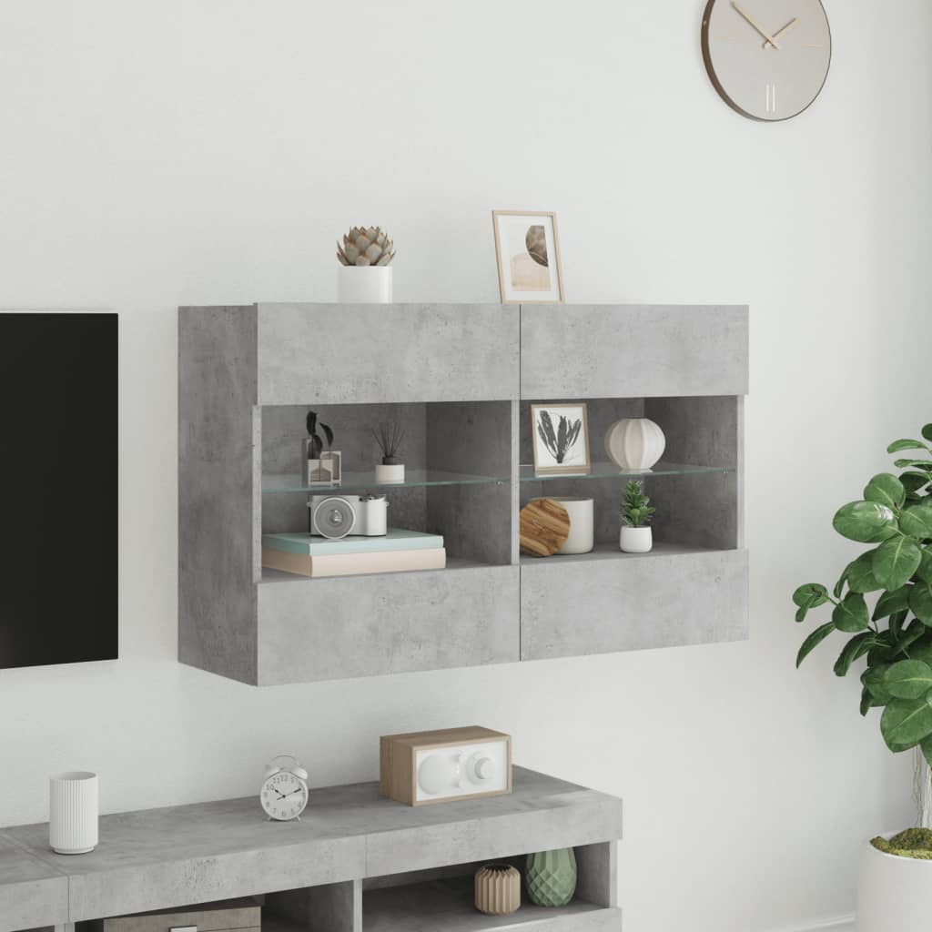 Meuble TV mural avec lumières LED gris béton 98,5x30x60,5 cm - XIOS