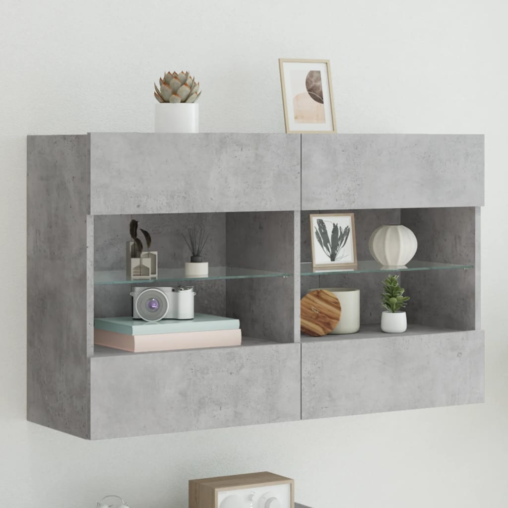 Meuble TV mural avec lumières LED gris béton 98,5x30x60,5 cm - XIOS