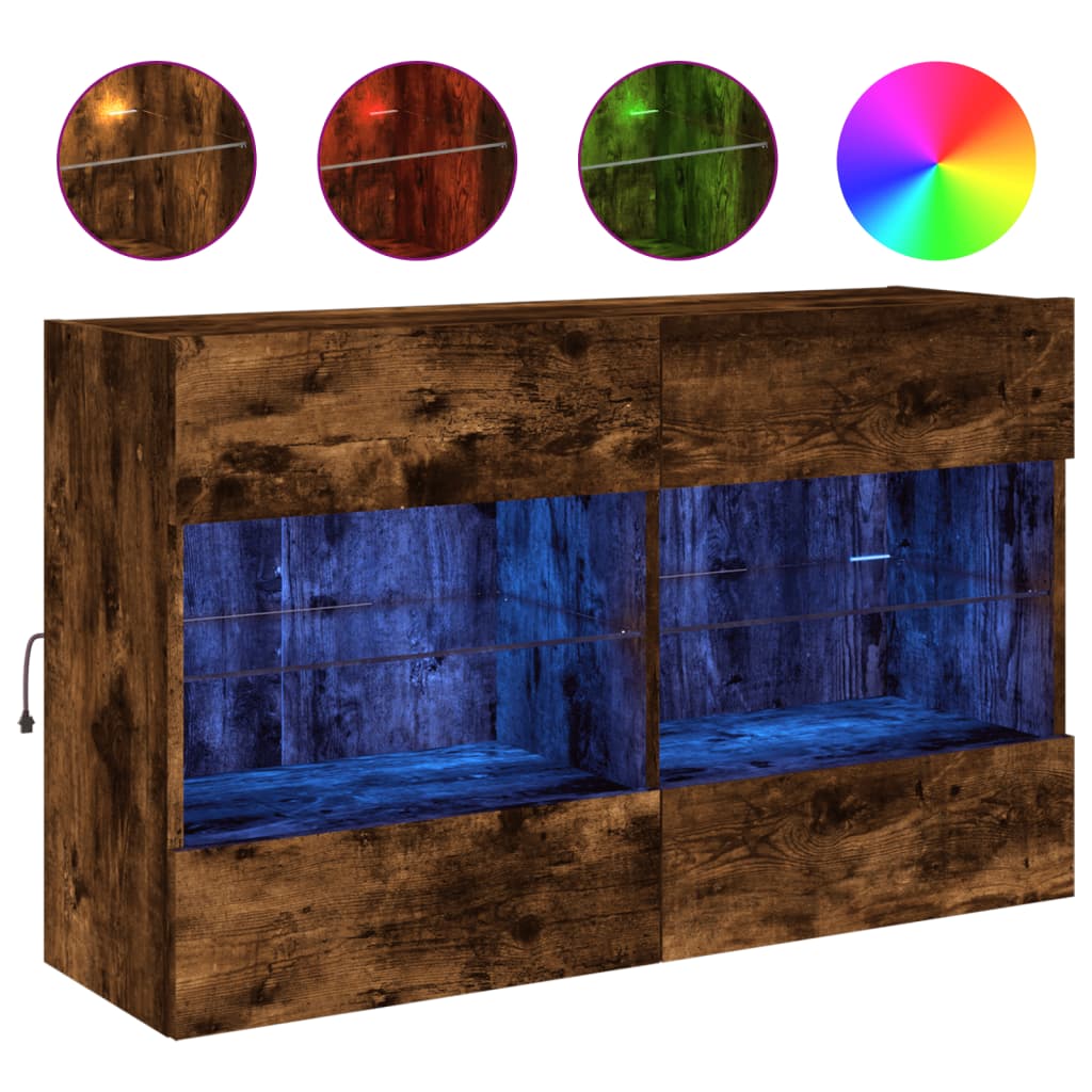 Meuble TV mural avec lumières LED chêne fumé 98,5x30x60,5 cm - XIOS