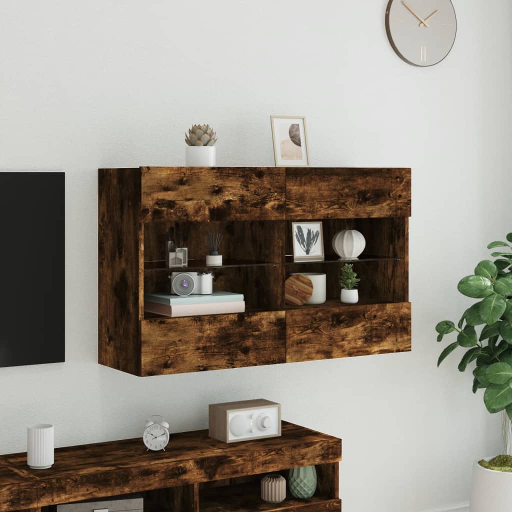 Meuble TV mural avec lumières LED chêne fumé 98,5x30x60,5 cm - XIOS