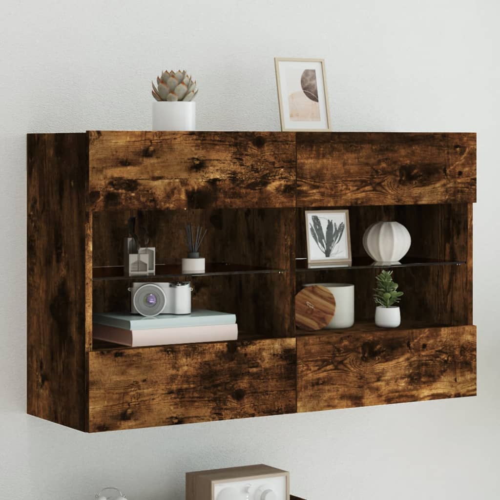 Meuble TV mural avec lumières LED chêne fumé 98,5x30x60,5 cm - XIOS