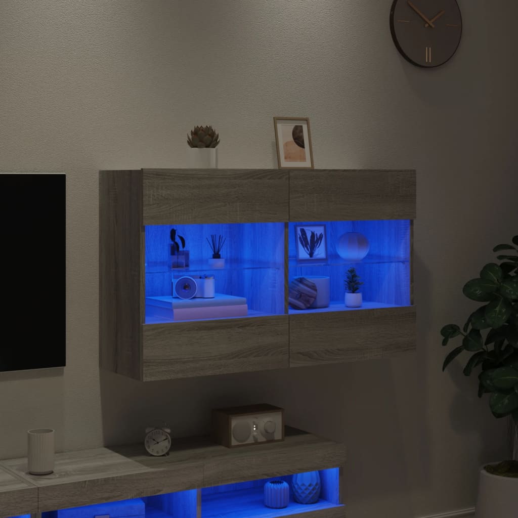 Meuble TV mural avec lumières LED sonoma gris 98,5x30x60,5 cm - XIOS