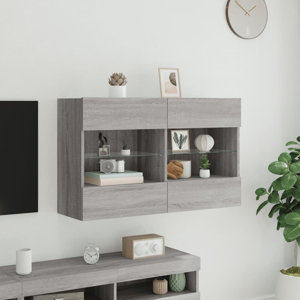 Meuble TV mural avec lumières LED sonoma gris 98,5x30x60,5 cm - XIOS