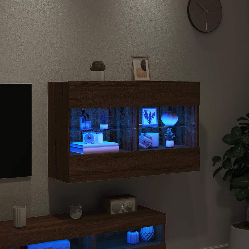 Meuble TV mural avec lumières LED chêne marron 98,5x30x60,5 cm - XIOS