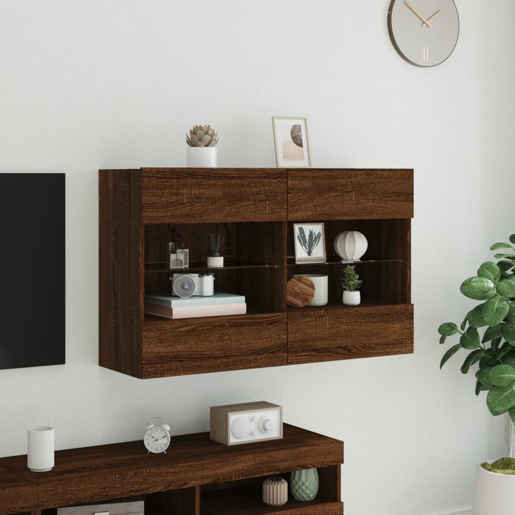 Meuble TV mural avec lumières LED chêne marron 98,5x30x60,5 cm - XIOS