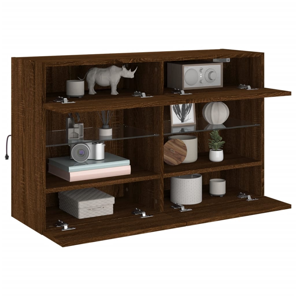 Meuble TV mural avec lumières LED chêne marron 98,5x30x60,5 cm - XIOS