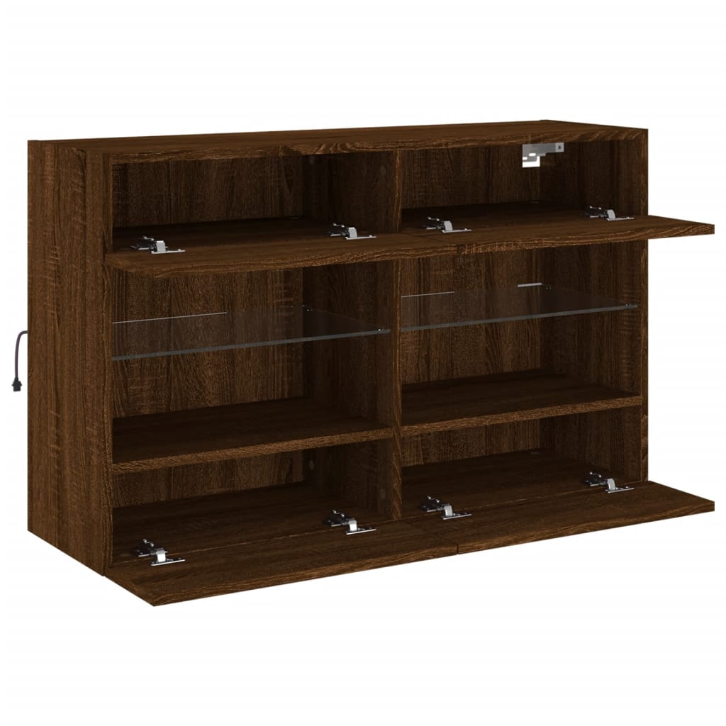 Meuble TV mural avec lumières LED chêne marron 98,5x30x60,5 cm - XIOS