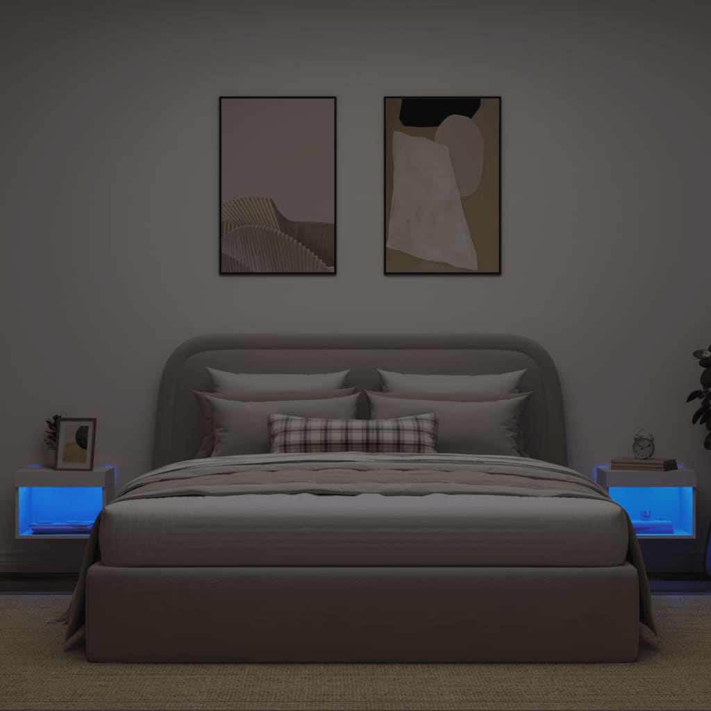 Tables de chevet murales avec lumières LED 2 pcs blanc - XIOS