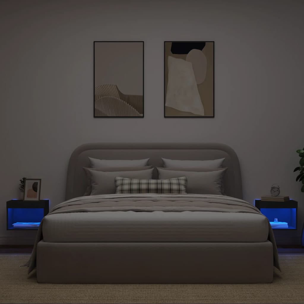 Tables de chevet murales avec lumières LED 2 pcs noir - XIOS