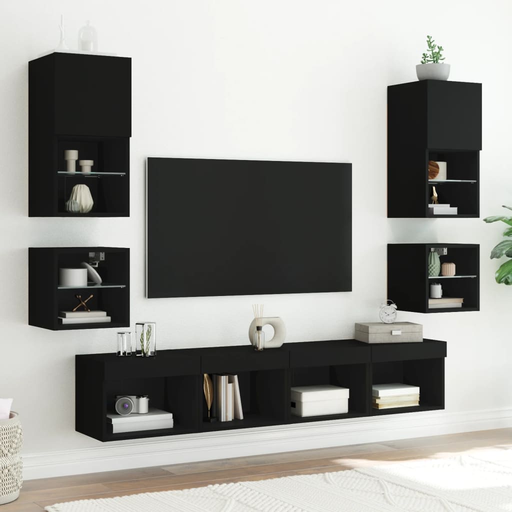 Tables de chevet murales avec lumières LED 2 pcs noir - XIOS