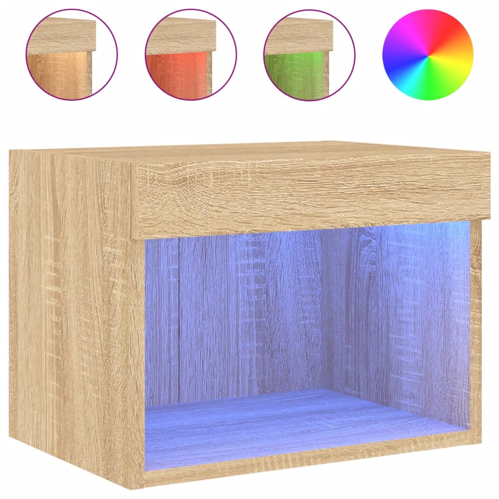 Table de chevet murale avec lumières LED chêne sonoma - XIOS