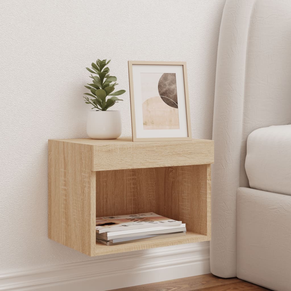 Table de chevet murale avec lumières LED chêne sonoma - XIOS