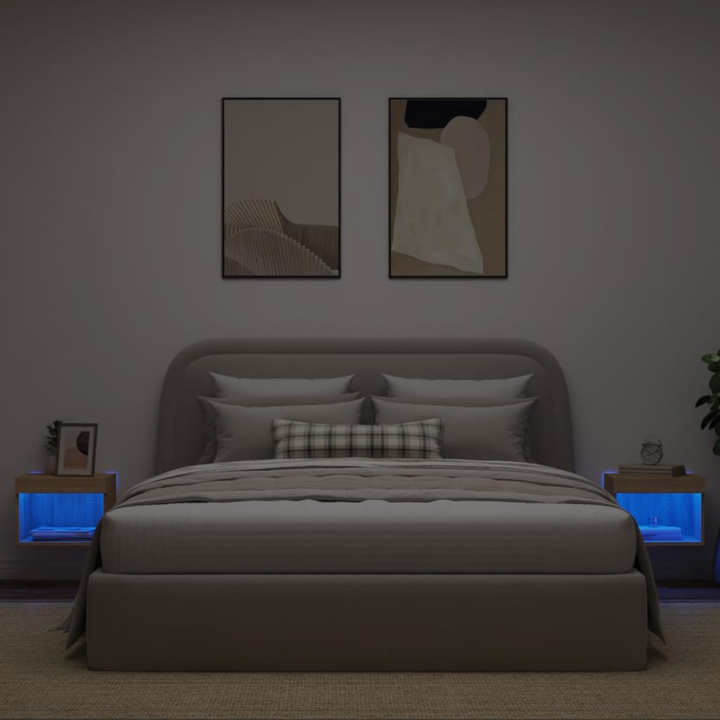 Tables de chevet murales avec lumières LED 2 pcs chêne sonoma - XIOS