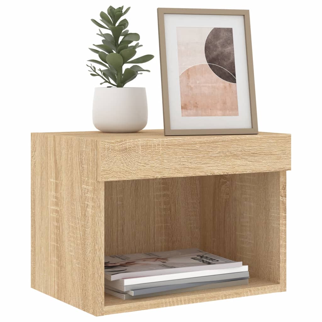 Tables de chevet murales avec lumières LED 2 pcs chêne sonoma - XIOS
